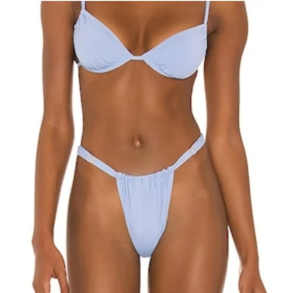 WeWoreWhat Ruched String Bikini Bottoms Powder Blue - Picture 9 of 9
